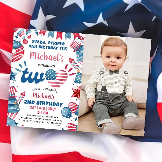 Invitation Photo d'anniversaire de 2 ans Little Firecracker 4