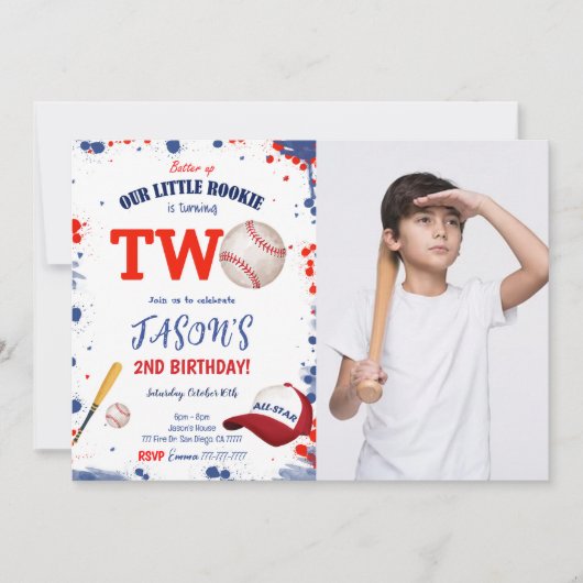 Invitation photo d'anniversaire de 2e baseball (Devant)
