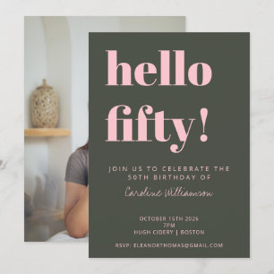 Invitation Photo d'anniversaire de 50 ans moderne rose vert g