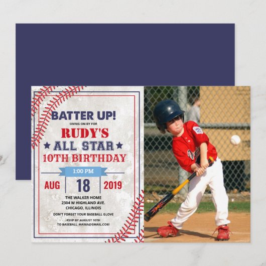 Invitation photo d'anniversaire de baseball - TOUS (Devant / Derrière)