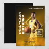 Invitation Photo d'anniversaire de basketball moderne jaune e (Devant / Derrière)