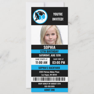 Invitation Photo d'anniversaire de billet de football bleu no