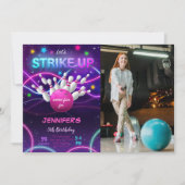 Invitation photo d'anniversaire de bowling pour fi (Devant)