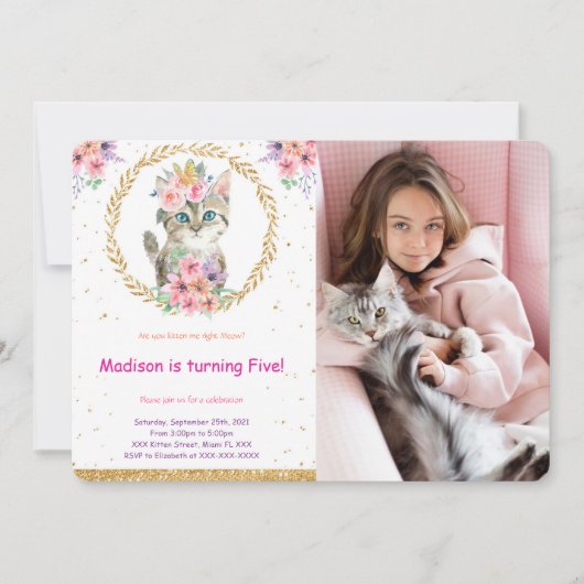 Invitation photo d'anniversaire de chaton (Devant)