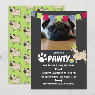 Invitation photo d'anniversaire de chien Pug