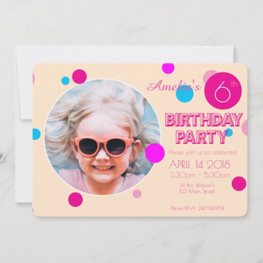 Invitation Photo d'anniversaire de Confetti Pink Peach Girl (Devant)