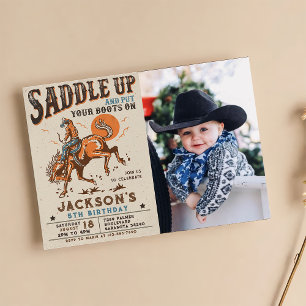 Invitation Photo d'anniversaire de cow-boy de rodéo western S