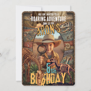 Invitation Photo d'anniversaire de Dino Excavation paléontolo