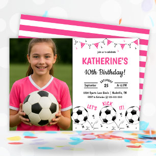 Invitation Photo d'anniversaire de football rose