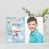 Invitation Photo d'anniversaire de garçon avion (Debout devant)