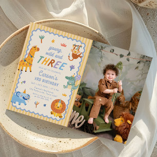 Invitation Photo d'anniversaire de garçon de 3 ans avec des a