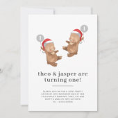 Invitation Photo d'anniversaire de jumeaux Ourson chapeau de  (Devant)