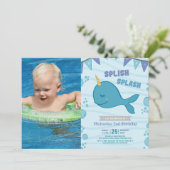 Invitation Photo d'anniversaire de la fête de la piscine (Debout devant)