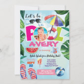 Invitation Photo d'anniversaire de la fête de la piscine de f (Devant)