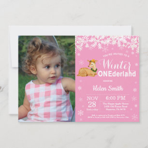 Invitation Photo d'anniversaire de la fille cerf Onederland d