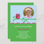 Invitation photo d'anniversaire de la fille Owl (Devant / Derrière)