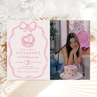 Invitation Photo d'anniversaire de la jeune fille rose de la