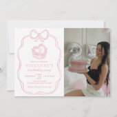 Invitation Photo d'anniversaire de la jeune fille rose de la (Devant)