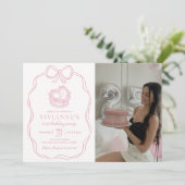 Invitation Photo d'anniversaire de la jeune fille rose de la (Debout devant)