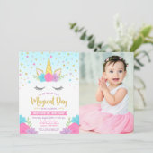 Invitation Photo d'anniversaire de la licorne magique (Debout devant)