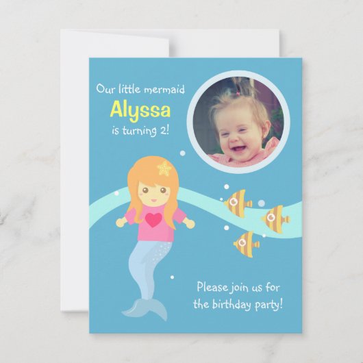 Invitation Photo d'anniversaire de la petite sirène sous-mari (Devant)