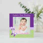 Invitation Photo d'anniversaire de la Polka verte de Papillon (Debout devant)