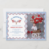 Invitation Photo d'anniversaire de l'Aquarelle américaine 4 j (Devant)