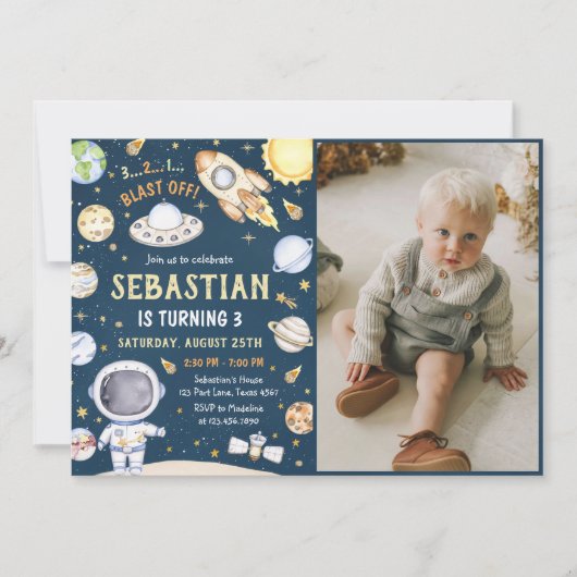 Invitation Photo d'anniversaire de l'astronaute spatiale (Devant)