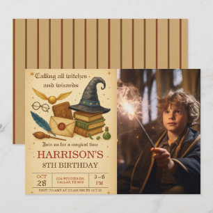 Invitation Photo d'anniversaire de Magicien et Sorcières Magi