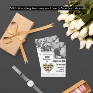 Invitation Photo d'anniversaire de mariage de 50 ans Then & N