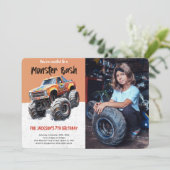 Invitation Photo d'anniversaire de Monster Truck Editable (Debout devant)