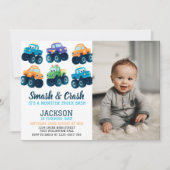 Invitation Photo d'anniversaire de Monster Truck Smash and Cr (Devant)