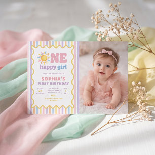 Invitation Photo d'anniversaire de One Happy Girl Sunshine 1è
