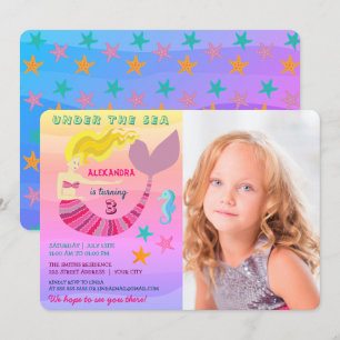 Invitation Photo d'anniversaire de sirène rose