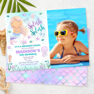 Invitation Photo d'anniversaire de sirène sous la mer Piscine