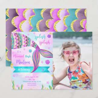 Invitation photo d'anniversaire de sirène Splash S
