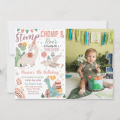 Invitation Photo d'anniversaire de Stomp, Chomp et Roar Dinos (Devant)