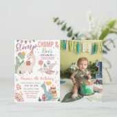 Invitation Photo d'anniversaire de Stomp, Chomp et Roar Dinos (Debout devant)