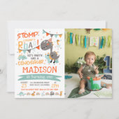 Invitation Photo d'anniversaire de Stomp, Chomp et Roar Dinos (Devant)