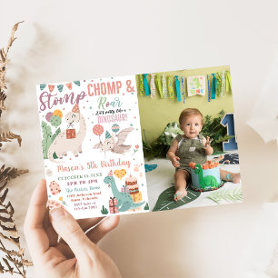 Invitation Photo d'anniversaire de Stomp, Chomp et Roar Dinos