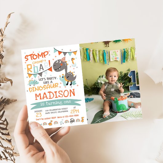 Invitation Photo d'anniversaire de Stomp, Chomp et Roar Dinos