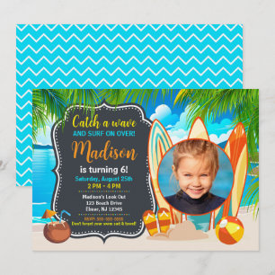 Invitation Photo d'anniversaire de surf de plage de plaisir d