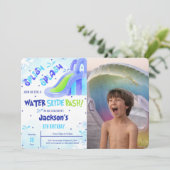 Invitation photo d'anniversaire de toboggan à eau (Debout devant)