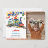 Invitation Photo d'anniversaire de train de 4 ans (Devant)