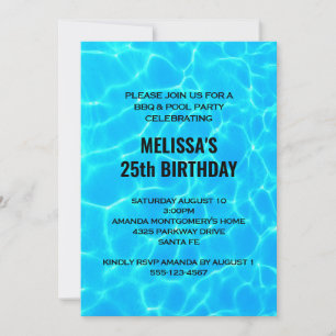 Invitation Photo d'anniversaire d'eau de piscine bleue claire