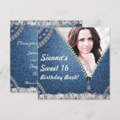 Invitation photo d'anniversaire Denim & Diamonds J (Devant / Derrière)