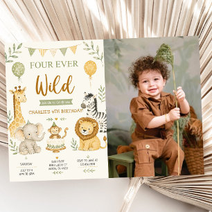 Invitation Photo d'anniversaire des 4 ans Quatre Animaux de l