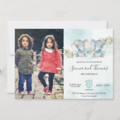 Invitation Photo d'anniversaire des jumeaux Elephant Twins Bo (Devant)