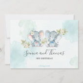 Invitation Photo d'anniversaire des jumeaux Elephant Twins Bo (Dos)
