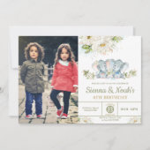 Invitation Photo d'anniversaire des jumeaux éléphants de verd (Devant)